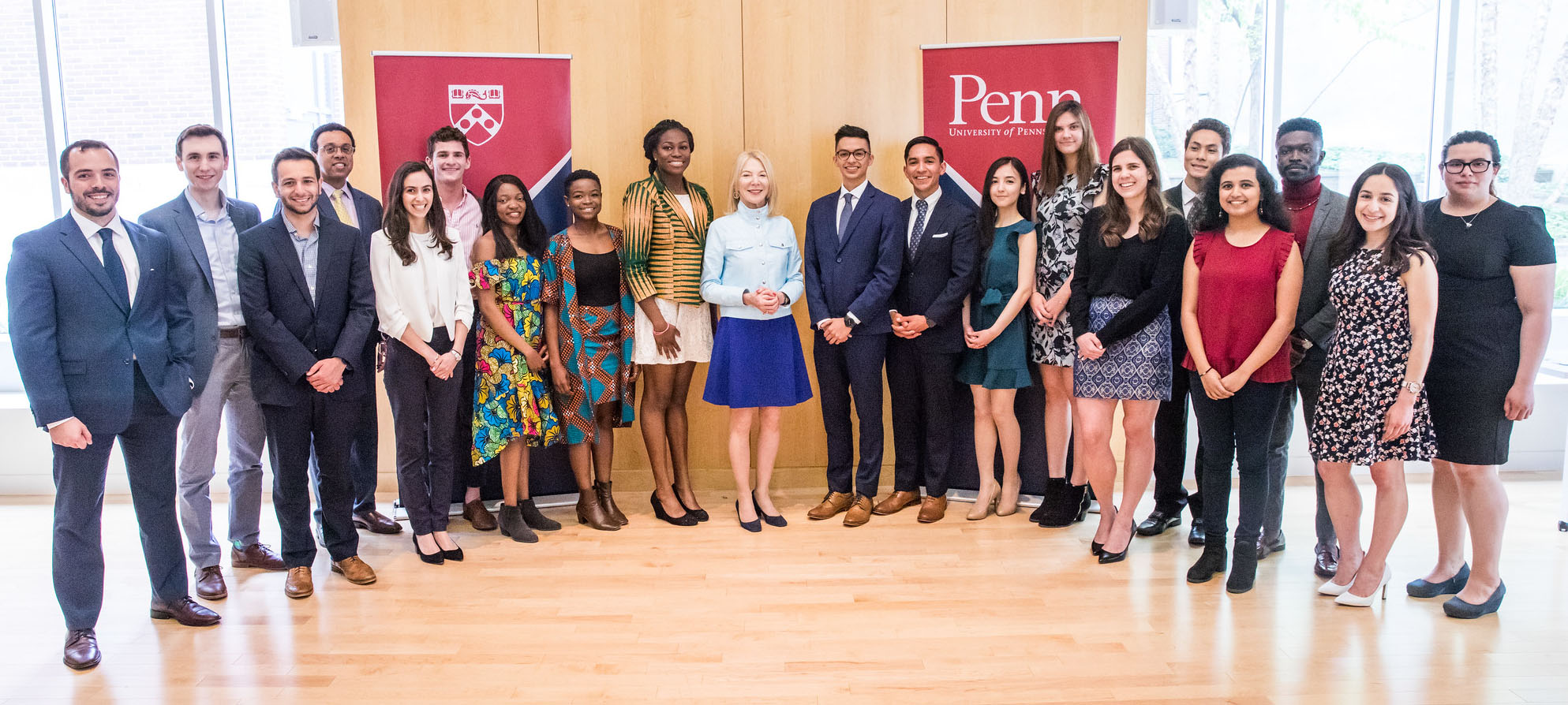 Group portrait of 2019 PIP and PEP award winners with President Gutamnn and Provost Pritchett