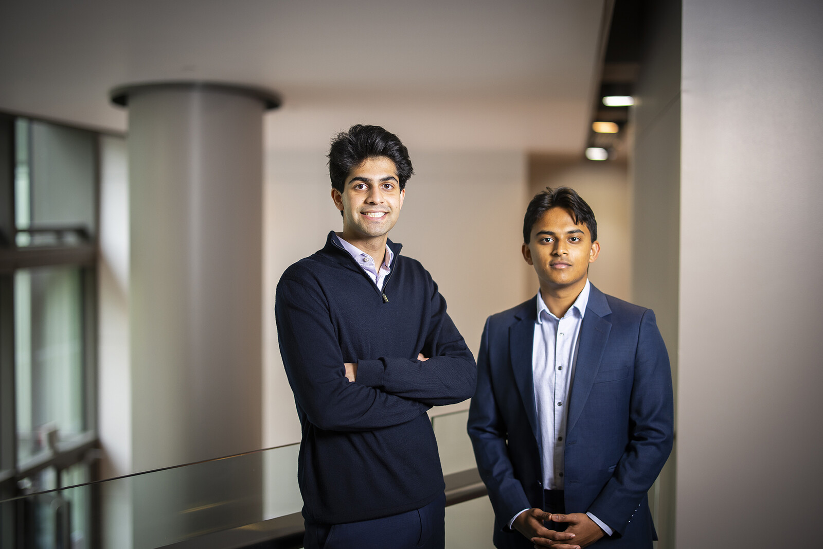 Yash Dhir (left) and Rahul Nambiar have been awarded the 2024 President’s Innovation Prize for their web-based educational management tool, Jochi.